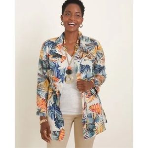 Chico’s Linen Tropical Print Duster Anorak Jacket SZ 2P US 12/14 Multicolor
